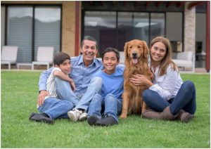 Family at home with a dog