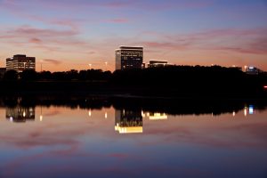 View of the Schaumburg, Illinois skyline at sunset royalty